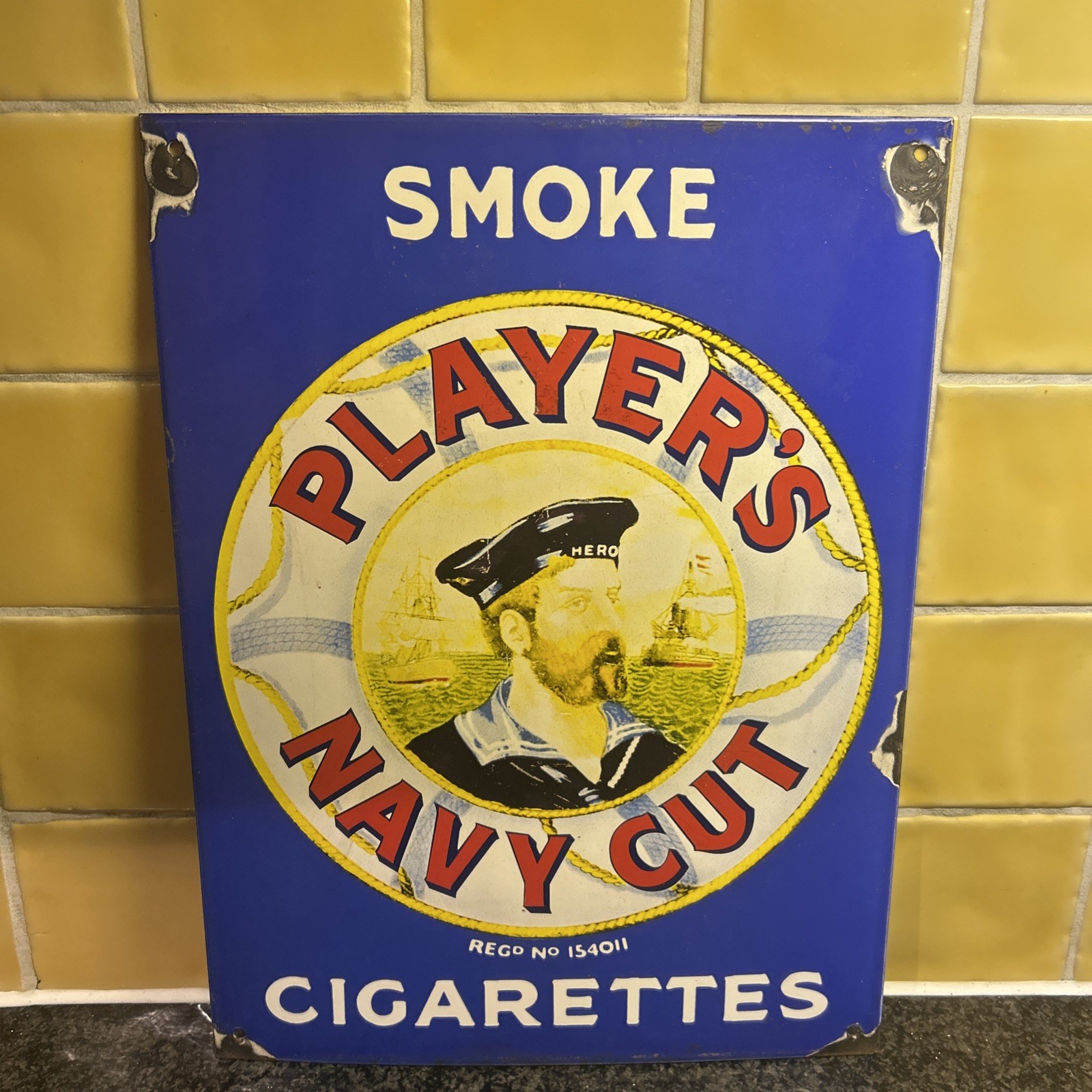 Players Navy Cut Cigarettes Enamel Adverting Sign Tobacco