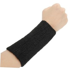 Wrist Sweatbands Elastic Sport Wristbands 6 Inch Absorbent Terry Cloth Black