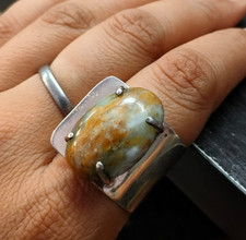 Vintage Ocean Jasper Gemstone Ring 925 Sterling Silver Fine Jewelry Unisex Gift