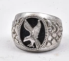 Vintage Sterling Silver SETA Black Onyx American Eagle design Unisex ring size 9