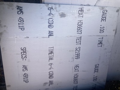6AL-4V Titanium Sheets.-   .100 X 36 X  32.900 Mill Timet AMS 4911