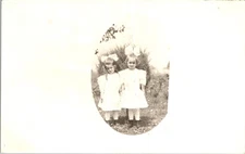 Two Girls White Dresses Bows Postcard RPPC 1900s AZO Stamp Box Unmailed