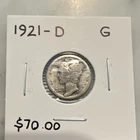 1921-D Mercury Dime Denver G Grade 10C 90% Silver Coin