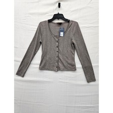 Universal Thread Womens Brown Ribbed Button Front Cardigan Picot Trim Small NEW