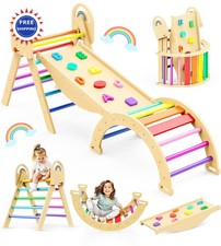 Pikler Triangle Montessori Climbing Toy Toddlers 9-in-1 Foldable Wooden Gym