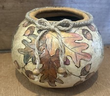 Vintage Signed Nancy Jans Dried Gourd Art Autumn Oak Leaves Acorns
