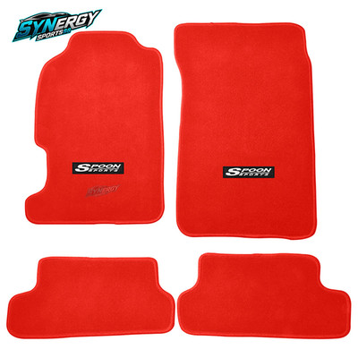 Floor Mats Fits 97-01 Honda Prelude 2Dr Red Nylon Carpet Non Slip W/ Emblem