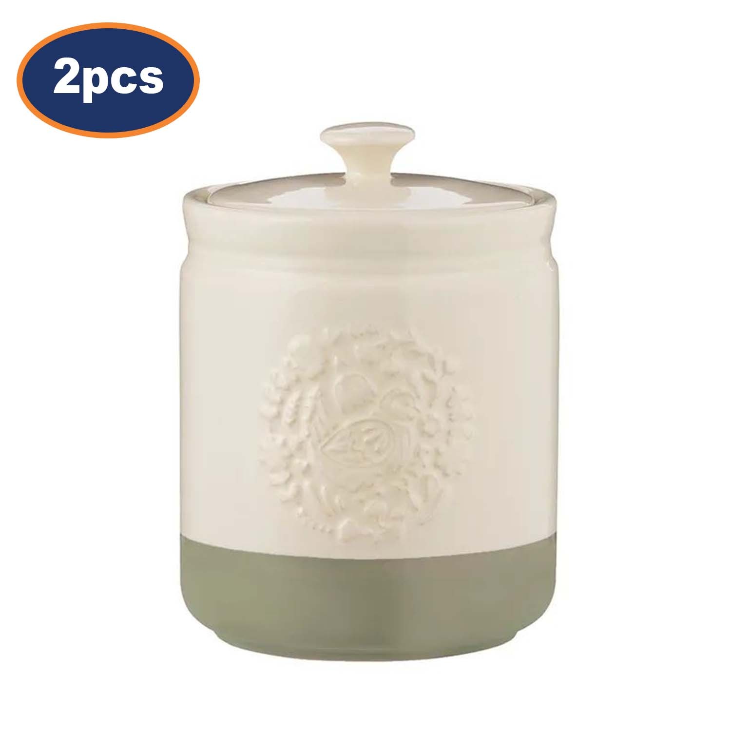 Storage Jar 1.5L Stoneware Cockerel Hen Rice Flour Airtight Canister Green 2pcs
