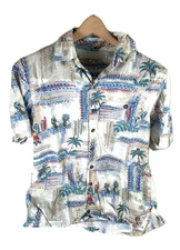 Batik Bay Hawaiian Aloha Shirt Surf Boards Hula Girl Palm Trees Color Mens Small