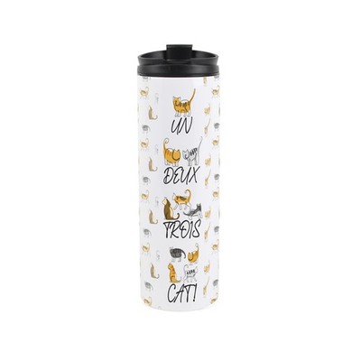 French Cat Pun Edelstahl 500ml Reiseflasche - Geschenk für Katzenliebhaber