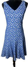 Nine West Women's Size 4 Blue White Lace Fit & Flare V-Neck Dress