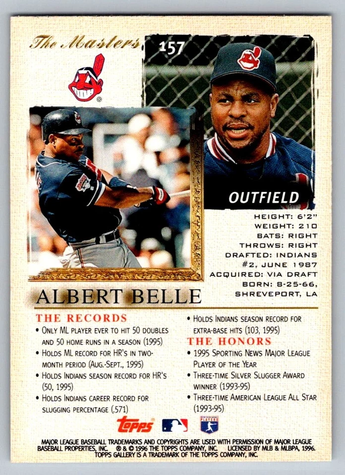 1996 Topps Gallery - The Masters Albert Belle #157 - Image 2 of 2