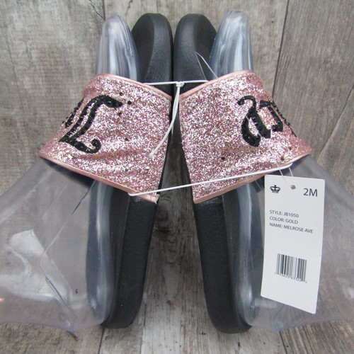 Girls JUICY COUTURE Melrose Ave Slides Slip-Ons Size 2M Sandals Pink Glitter - Picture 5 of 10