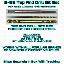 2-56 Tap & Drill Bits FOR 1/64 Scale Customs Restorations Hot Wheel & Other