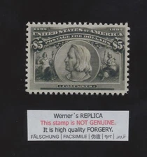 FORGERY - Werner's REPLICA - USA 1893 Columbian $5 - Sc 245