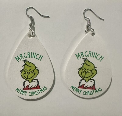 Mr. Grinch Dangle Faux Leather Lightweight Earrings Merry Christmas Doublesided
