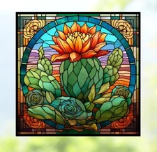 Cactus Faux Stained-Glass WINDOW CLING Size 8" Repositionable Vinyl