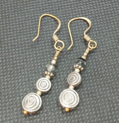 Sterling Silber Spirale konzentrisch Kreis Vintage Ohrhänger gestempelt .925