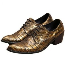Real Leather Mens Lace Up Pointy Toe Formal Dress Oxfords Shoes Gold Stylish