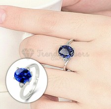 925 Sterling Silver Blue Topaz Stone Solitaire Adjustable Engagement Ring Band