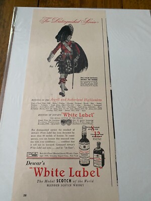 Vintage 1939 White Label Whiskey Argyll & Sutherland Highlanders ad