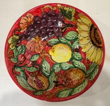 Avallone Vietri Italian Hand Painted Bowl Fruits  9.5" W  3 3/8" Tall