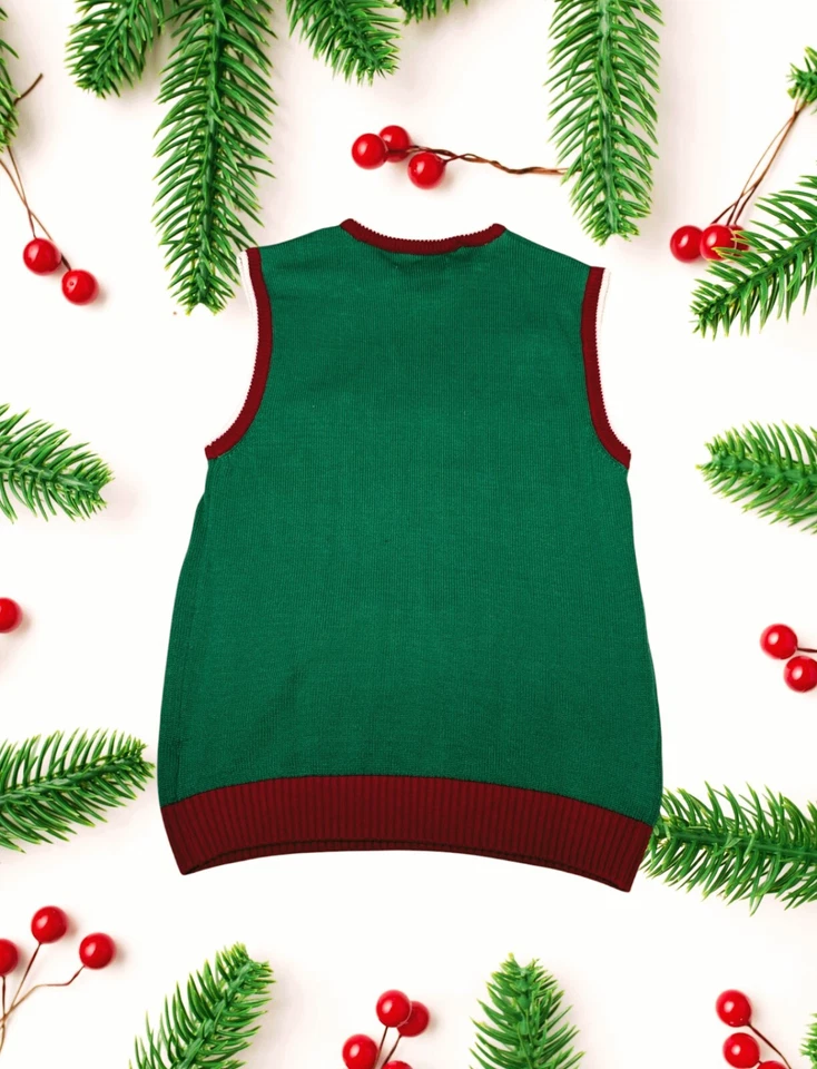 UGLY CHRISTMAS SWEATER Green Vest UNISEX Size XL Gingerbread Man V-Neck FUNNY - Image 2 of 4