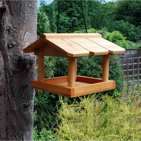 Wooden Hanging Bird Table for Pet Garden Feeding Station Birds Care