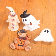 Lot of 4 Halloween Holiday Figurines Decoration Decor Ghosts Pumpkin Bear
