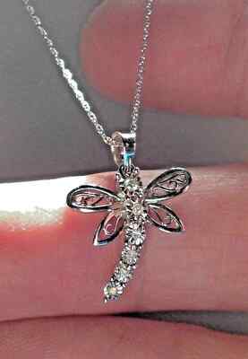2Ct Round Simulated Diamond Pretty Dragonfly Pendant 14K White Gold Plated 18''