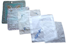 Vintage Ladies Hankies Handkerchiefs Shades of Blue Two with Tags Lot of 5