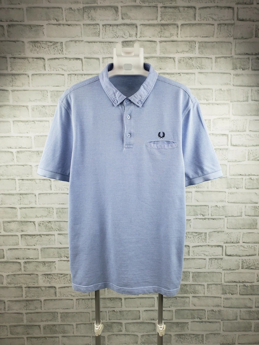 Fred Perry Woven Trim Button Down Collar Polo Shirt M1575 Blue Size XL