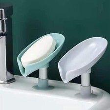 Leaf Shape Soap Holder Self Draining Suction Cup Soap Dish Bathroom Kitchen 2 Pc