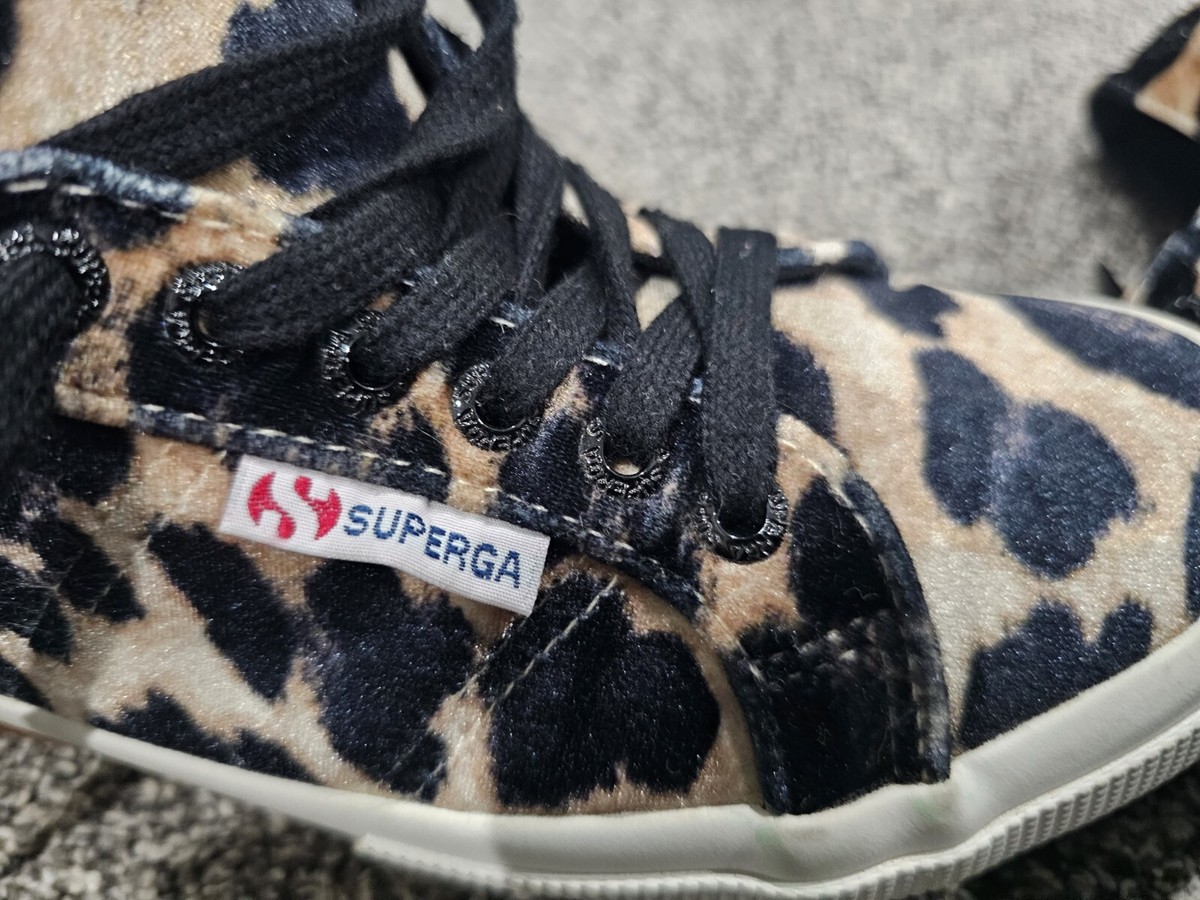 Superga 2750 FANVELVETW Sneaker Leopard Velvet Print Tan Black