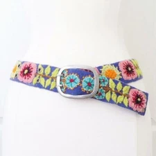 Jenny Krauss Flowers and Sprigs Embroidered Wool Belt Handmade in Peru S M L