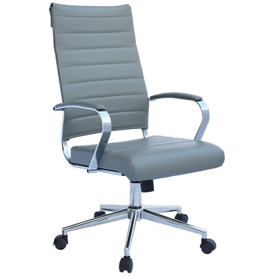 High Back Ribbed Leather Adjustable Cushion Office Chair Computer