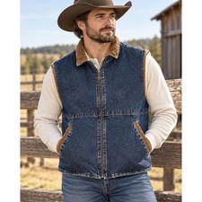 Wrangler Hero Sherpa Lined Denim Vest Men XL Blue Corduroy Western Vintage Y2K