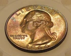 1964 D Gem Brilliant Uncirculated Quarter 90% Silver MONSTER TONING  #125 ~ 9