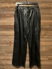 Women s No Comment Black Faux Leather Cargo Pants Size Medium