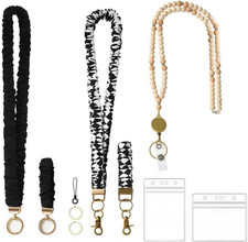 3 Pack Stretchy Scrunchie Lanyards with Id Holder, Cute Retractable Teacher Lany