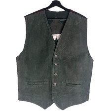 Vintage JJ Farmer Vest Size L Green Leather Red Green Plaid Christmas Holiday