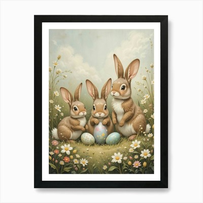 Vintage Osterhasen Kunstdruck gerahmt Wandbild Poster Leinwanddruck Bild