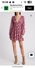NWT Free People Small Keep You Smocked Mini Dress Long Sleeve Deep Vneck Boho