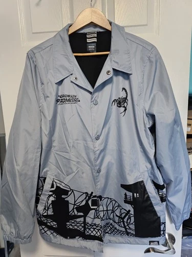 Broken Promises Jacket Mens Medium Guard Your Heart Scorpion Coaches Windbreaker video thumbnail