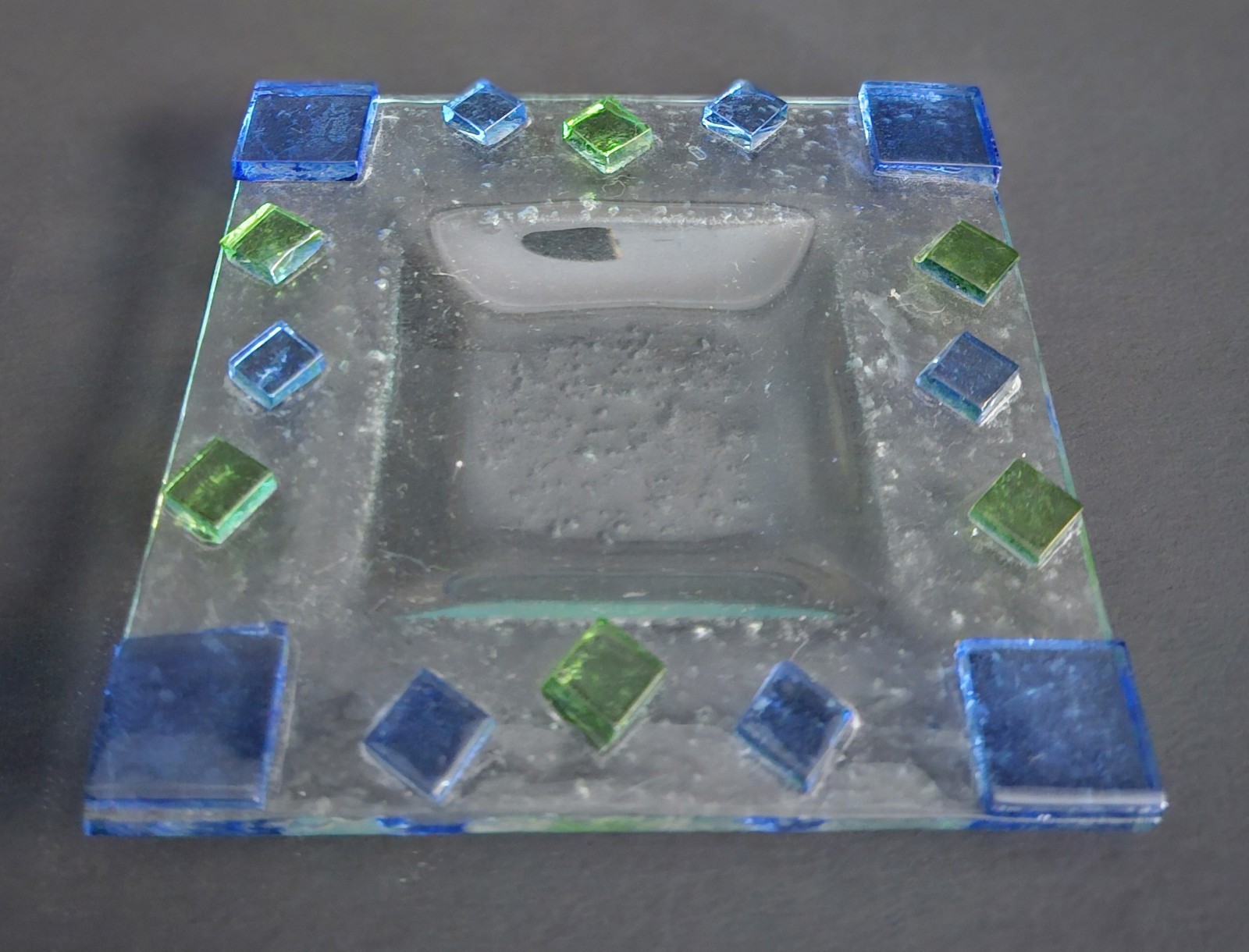 Fused Glass Trinket Dish Blue & Green Glass 5