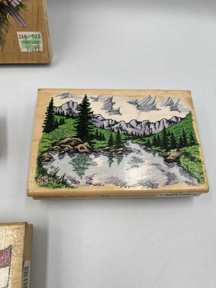 Estampilla de goma montada en madera escena de lago majestuosa y MÁS, JUEGO DE SELLOS Foto 4 de 4