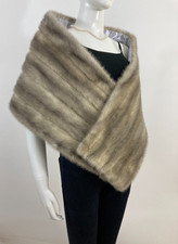 Beautiful  Soft Classic Silver Gray Mink Fur Stole Wrap Shawl - New Lining