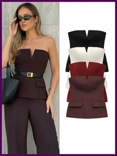 2025 Strapless Crop Top Women Solid Tube Sleeveless Summer Office Streetwear