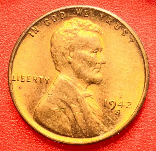 1942-S Lincoln Wheat Cent Penny GEM RED BU From an Original Bank Roll