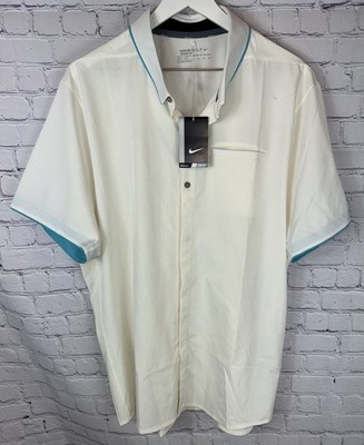 NWT NIKE GOLF Men s Sz XXL Short Sleeve Button Down Athletic Shirt Cream $85.00